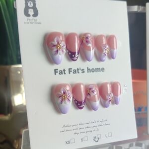 Hand-Painted Pink & Lavender Floral Press-On Nails